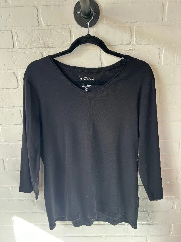 Stylish Casuals Top 3/4 Sleeve Basic By Chicos In Black, Size: Xl