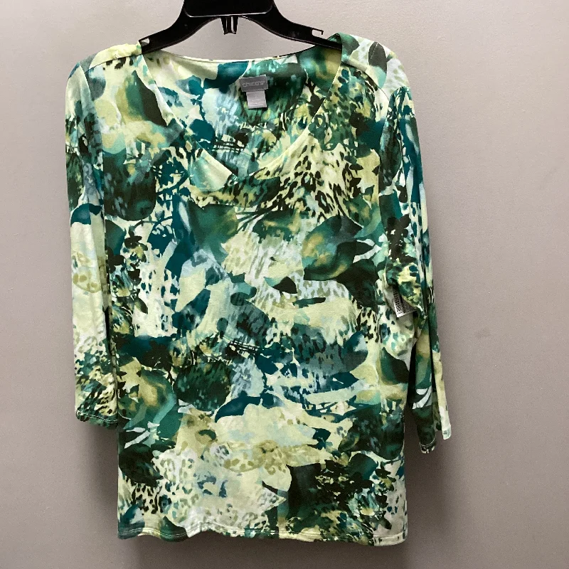 Cool Outerwear Top 3/4 Sleeve By Chicos In Green, Size: L