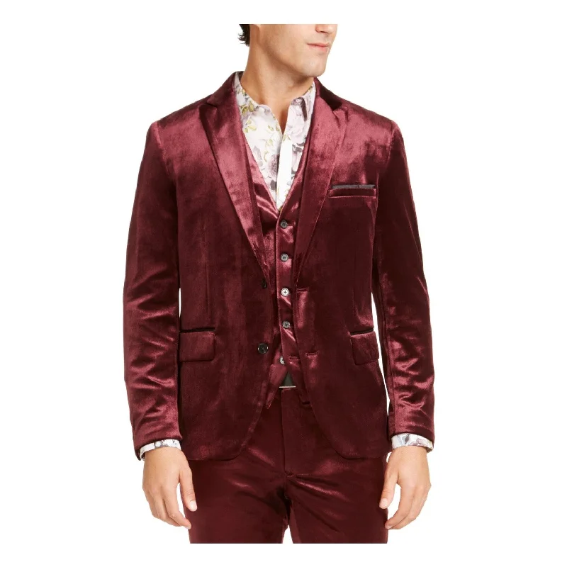 Fashion Hoodies INC International Concepts Men's Slim-Fit Shiny Velvet Blazer Wine Size Large