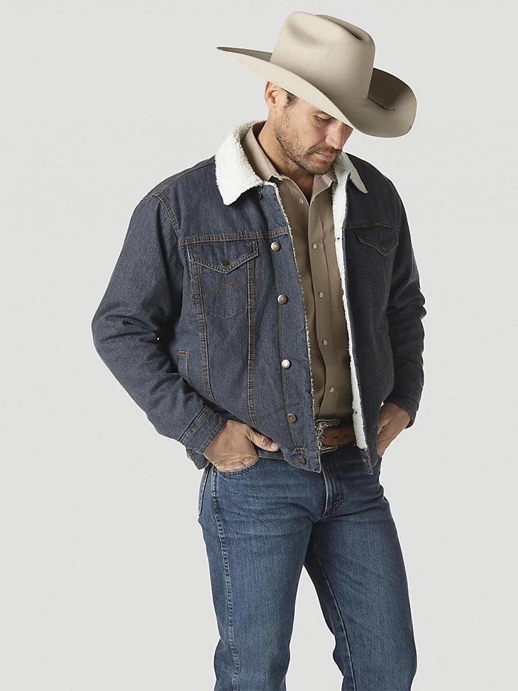 Fashionable T-shirts Wrangler Western Sherpa Lined Denim Trucker Jacket in Rustic | 74256RT