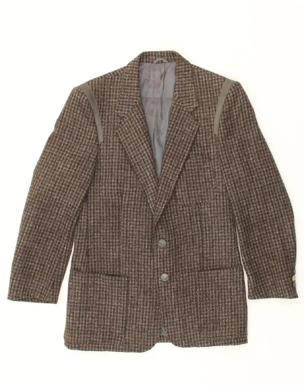 Stylish Shirts VINTAGE Mens 2 Button Blazer Jacket UK 36 Small Brown Houndstooth Wool