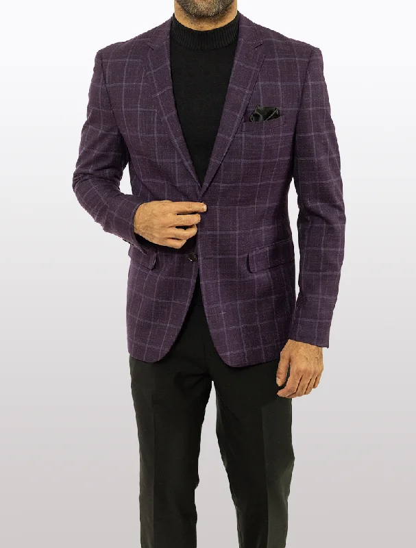 Casual Jackets FUBU Purple with Grey Windowpane Slim Fit Sport Jacket