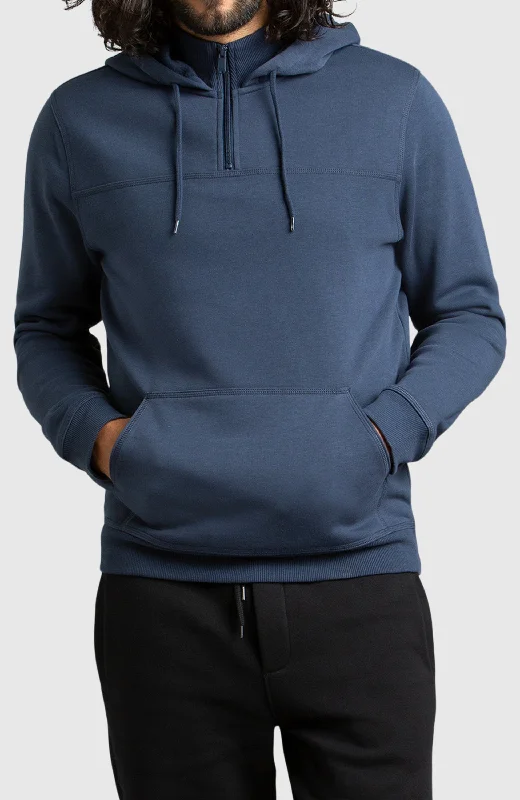 Stylish Outerwear Blue Half-Zip Fleece Hoodie