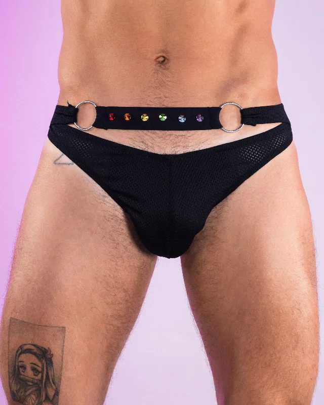 Practical Hoodies Rainbow Love Pride Criss-Cross Swim Briefs w/ Studs