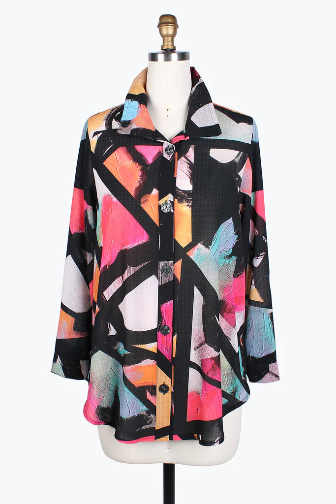 Stylish Outerwear Damee Colorful arty long shirt style 7091-Pink