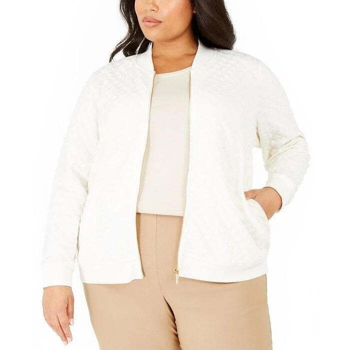 Practical Hoodies Charter Club Women's Textured Knit Bomber Jacket White Size XX-Large