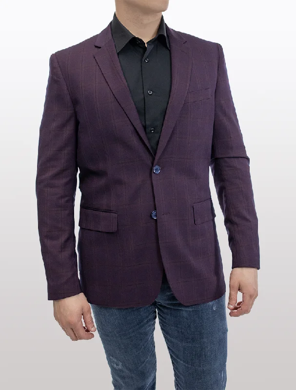 Trendy Outerwear FUBU Slim Fit Burgundy Windowpane Sport Jacket