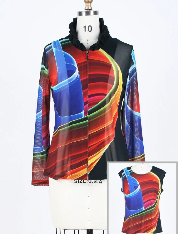 Stylish Outerwear DAMEE NYC MULTI COLOR ABSTRACT HOLOGRAPHIC MESH TWIN SET 31371