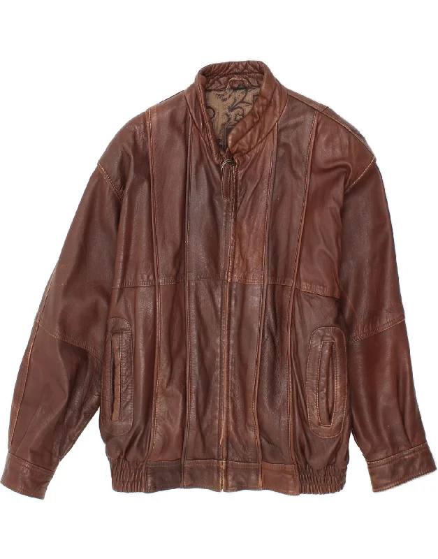 Sleek Hoodies VINTAGE Mens Leather Jacket UK 40 Large Brown Leather