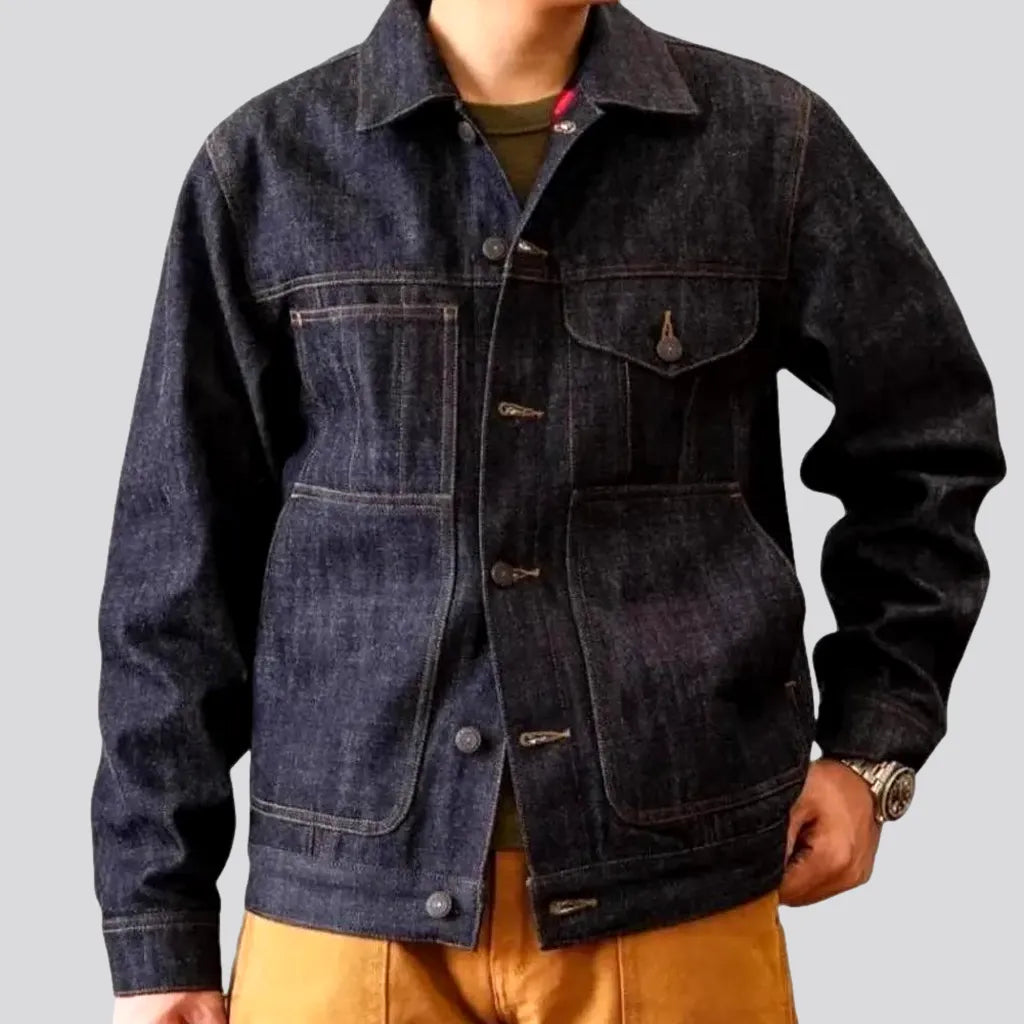 Sporty Bottoms Checkered-lining men's denim jacket