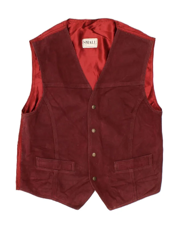 Stylish Casuals VINTAGE Mens Suede Waistcoat Small Burgundy Leather