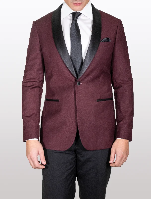 Warm Pants Men's Burgundy Shawl Lapel Tuxedo Jacket