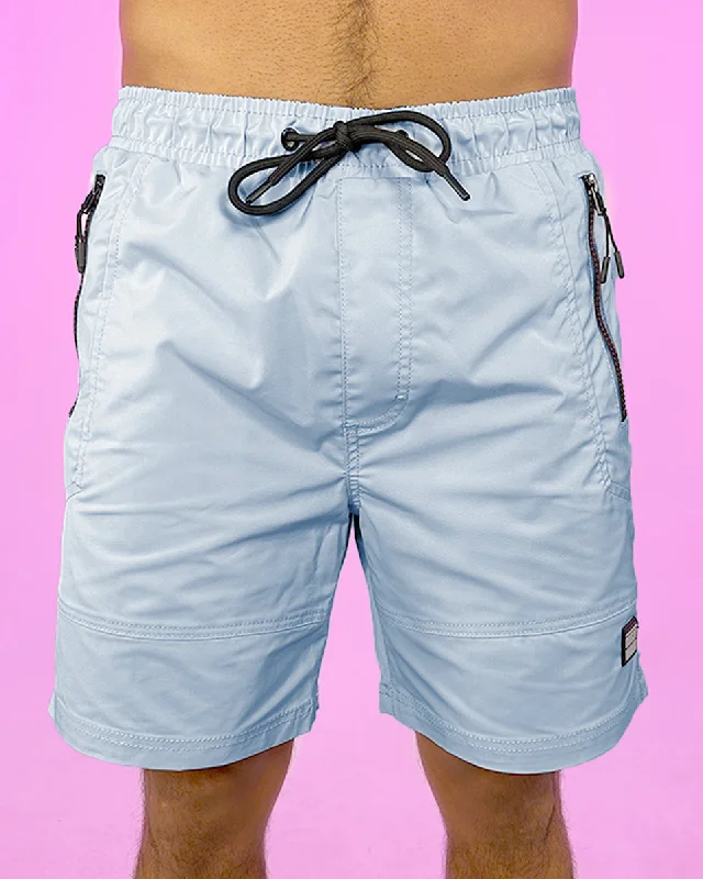 Classic Shirts Sky Light Blue 7" Inseam Men's Shorts w/ Reflective Zipper Trims