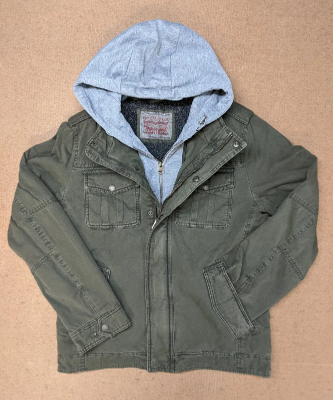 Modern Jackets Levi's Men's Military Style Hooded Jacket - Olive Green