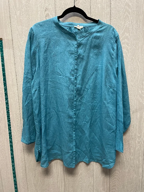 Casual Sneakers Tunic Long Sleeve By Eileen Fisher In Aqua, Size: 1x