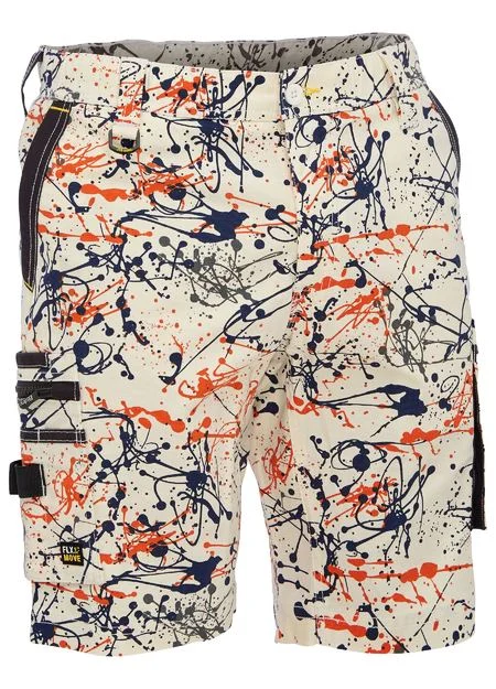 Fashionable T-shirts Bisley Flex & Move Stretch Canvas Camo Cargo Short - Orange Paint Splatter (BSHC1337-PPOR)