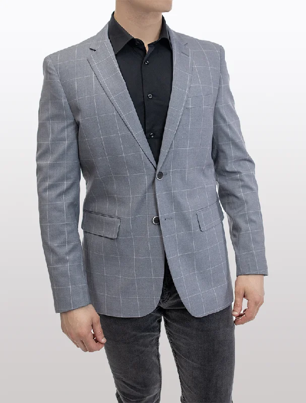 Street Pants FUBU Slim Fit Light Grey Windowpane Sport Jacket