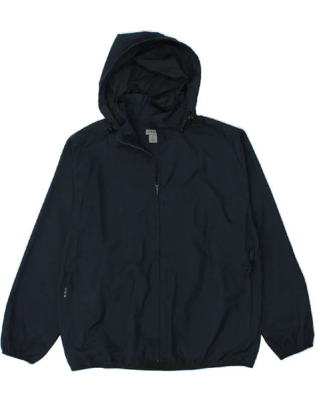 Relaxed Footwear IZOD Mens Hooded Rain Jacket UK 40 Large Navy Blue Polyester