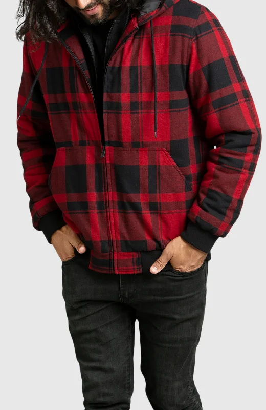 Urban Footwear Red Hooded Flannel Bomber Jacket