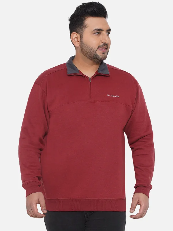 Smart Layers Columbia - Plus Size Men's Regular Fit Cotton Maroon Solid Casual Sweatshirt