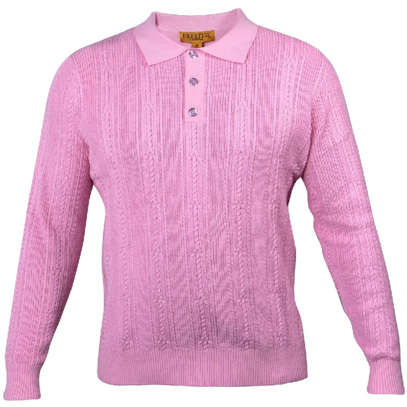 Sleek Outerwear Prestige Pink Polo Cable Shirt Sweater