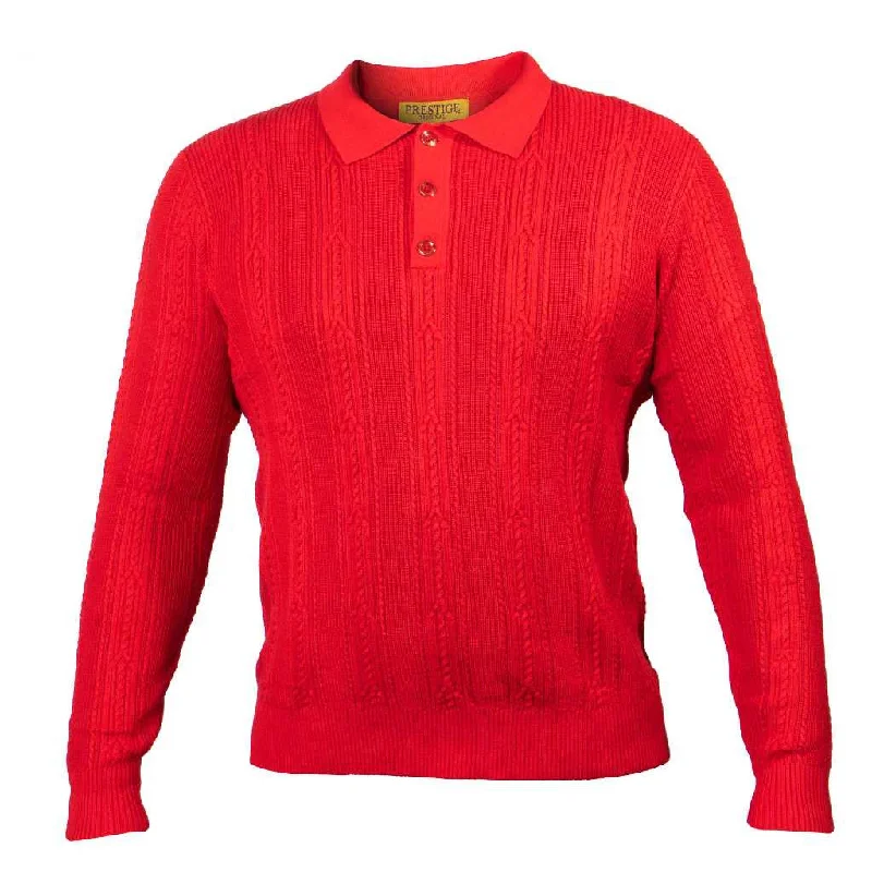 Relaxed Sweaters Prestige Polo Cable Sweater FSW-300-RED