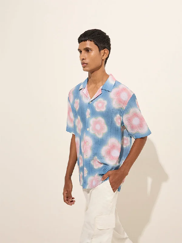 Sporty Looks Nuon Blue Floral Printed Relaxed-Fit Shirt