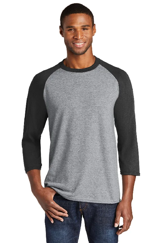 Comfortable Jeans Port & Company Mens Core Moisture Wicking 3/4 Sleeve Crewneck T-Shirt - Heather Grey/Jet Black