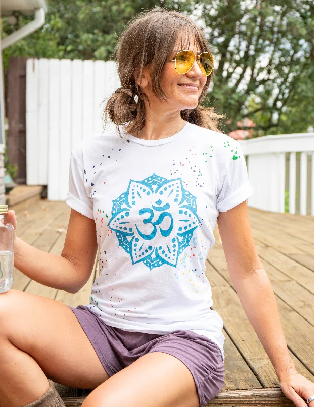 Comfort Tops OM Lotus Mandala - White Unisex Splatter Tee