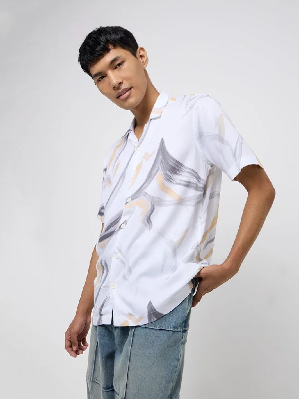 Classic Shorts Nuon White Abstract Design Relaxed-Fit Shirt