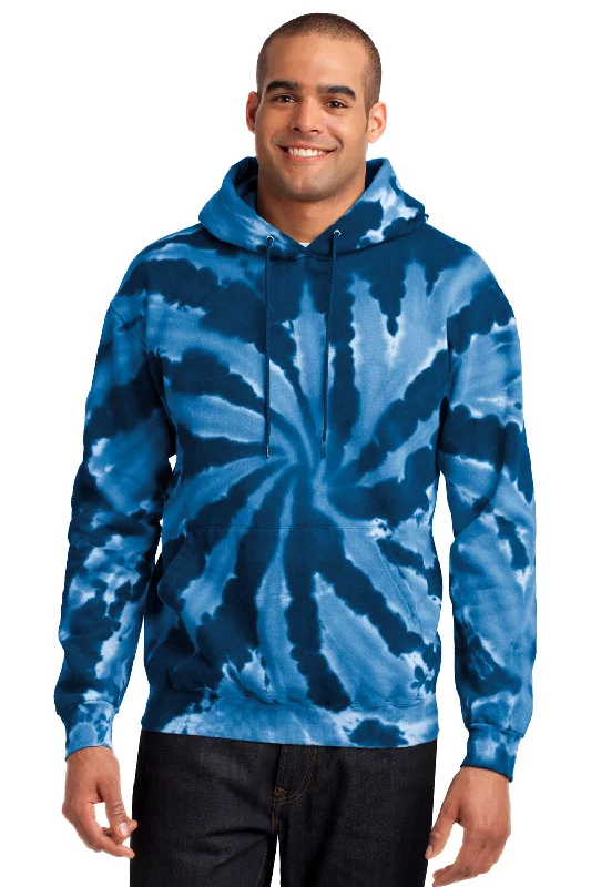 Warm Outerwear Port & Company Mens Tie-Dye Fleece Hooded Sweatshirt Hoodie w/ Pouch Pocket - Navy Blue