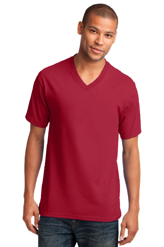 Stylish Shirts Port & Company Mens Core Short Sleeve V-Neck T-Shirt - Red