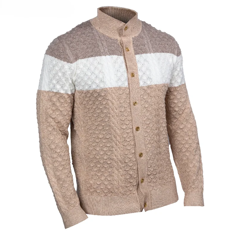 Urban Footwear Prestige 3-Tone Taupe White Button Down Sweater SW-217 ALMOND