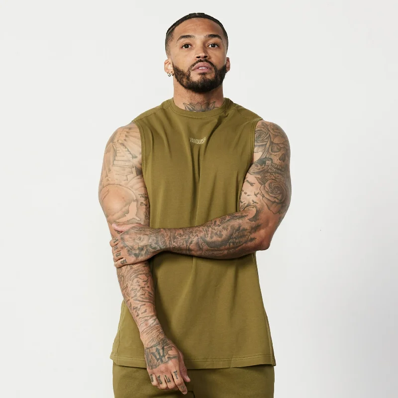 Fashion Jackets Vanquish Essential Olive Green Oversized Sleeveless T Shirt