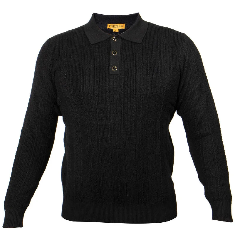 Basic Casuals Prestige Black Polo Cable Shirt Sweater