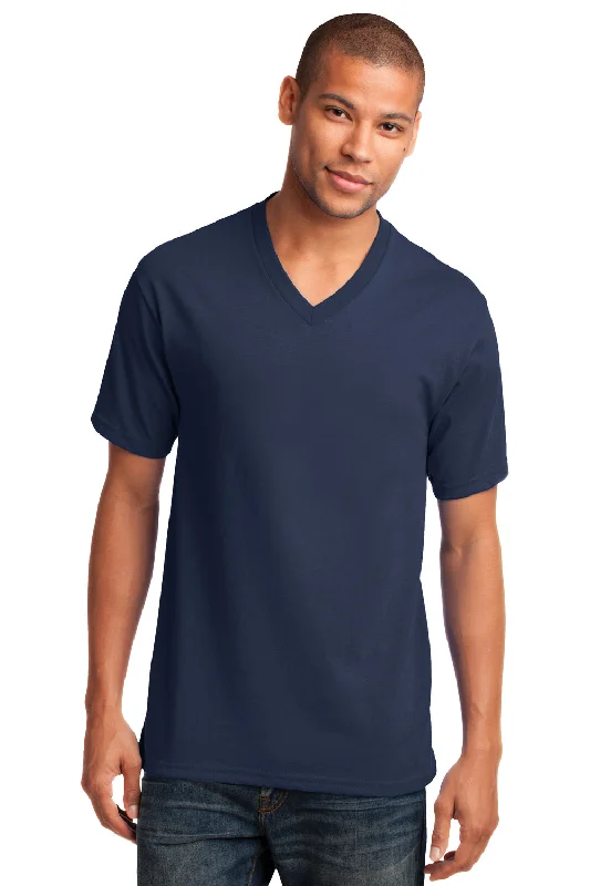 Everyday Footwear Port & Company Mens Core Short Sleeve V-Neck T-Shirt - Navy Blue