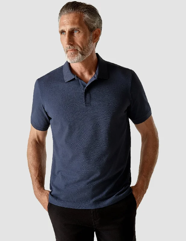 Street Style Pants Piquet Polo Shirt Navy