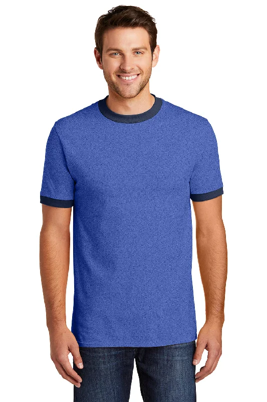 Cozy Sweaters Port & Company Mens Core Ringer Short Sleeve Crewneck T-Shirt - Heather Royal Blue/Navy Blue