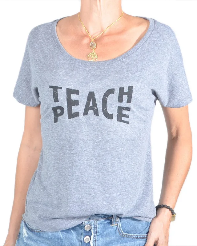 Sporty Looks Teach Peace  ~  Grey Wide Neck Graphic Tee