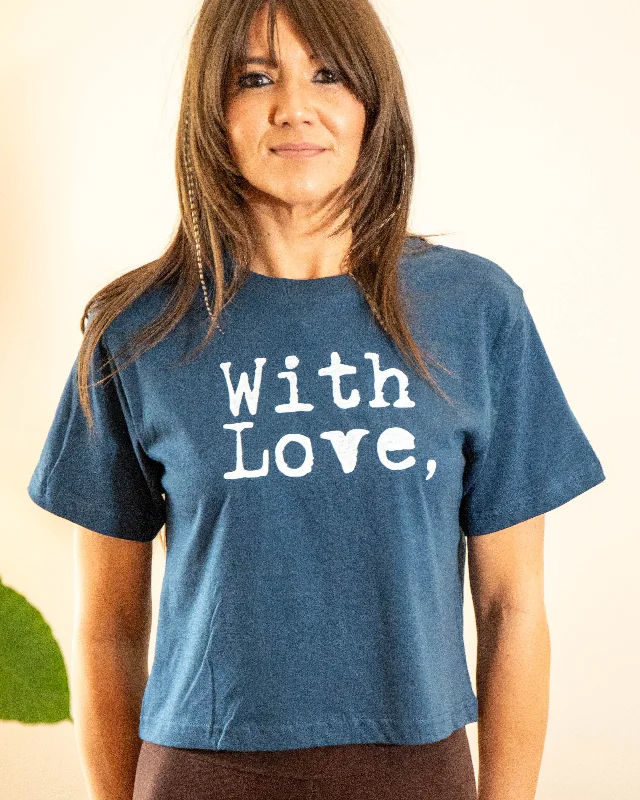 Simple Hoodies With Love Sea Blue Cotton Tee