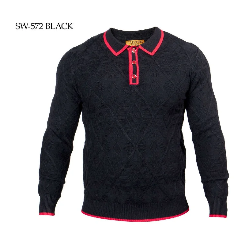 Comfortable Bottoms Prestige Black Red Polo Sweater SW-572-BLACK