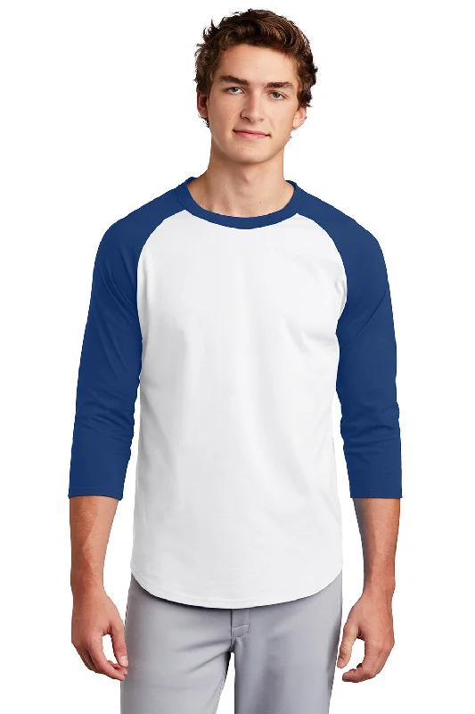 Classic Accessories Sport-Tek Mens 3/4 Sleeve Crewneck T-Shirt - White/Royal Blue