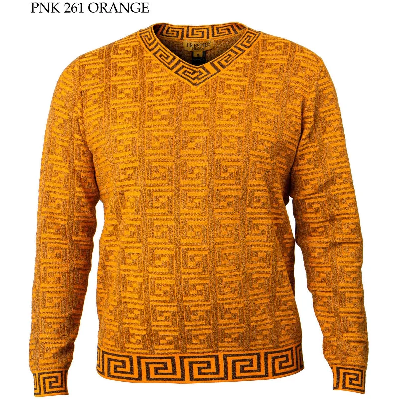 Trendy Hoodies PRESTIGE GREEK KEY ORANGE CARDIGAN SWEATER