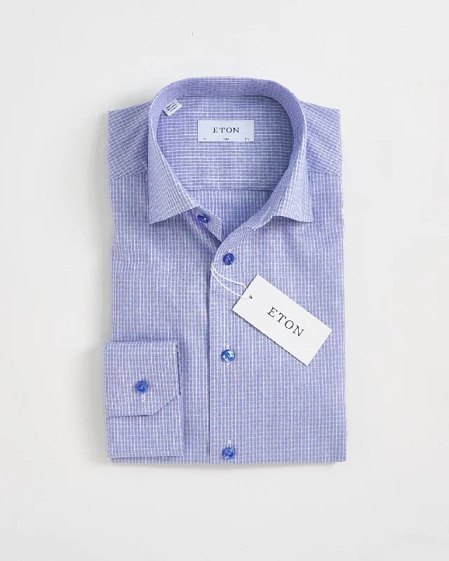 Comfortable Bottoms Micro Check Signature Twill Shirt W/ Blue Buttons