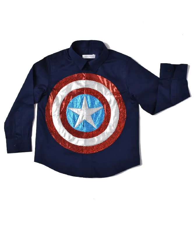 Trendy Jeans Pre-Order: Navy Blue Shirt with captain America Shield