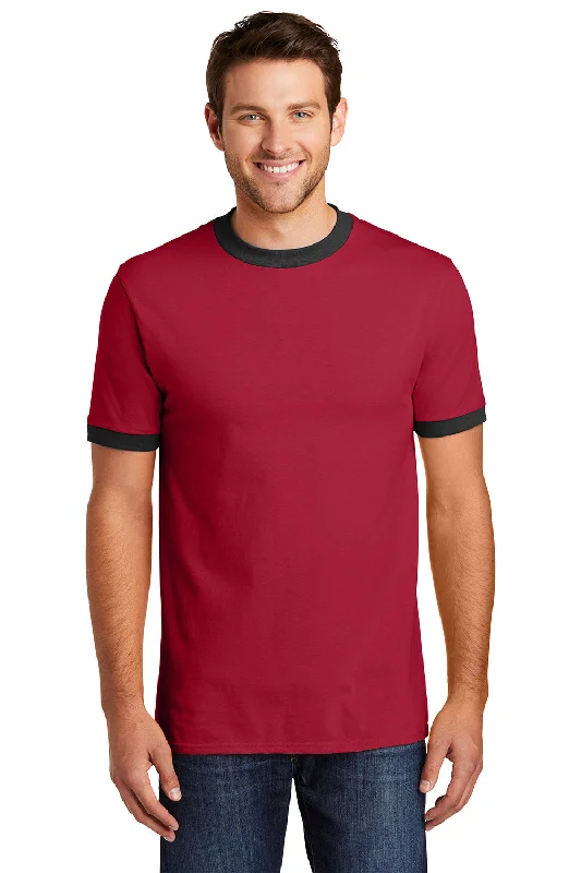 Sleek Outerwear Port & Company Mens Core Ringer Short Sleeve Crewneck T-Shirt - Red/Jet Black