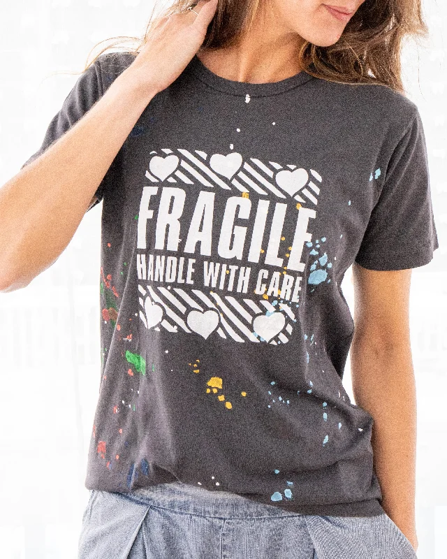 Relaxed Tops Fragile, Handle with Care - Black Unisex Splatter Tee