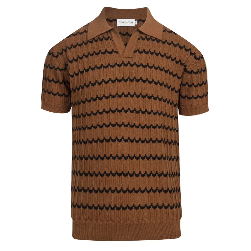 Urban Tops Men's dark coffee vintage knit polo shirt