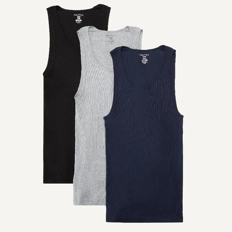 Classic Footwear Nautica Mens Ribbed Tanks, 3-Pack