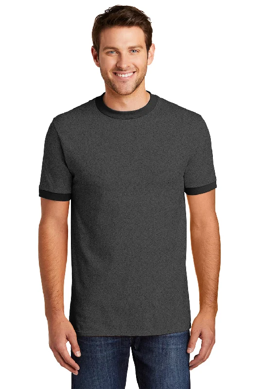 Smart Sweaters Port & Company Mens Core Ringer Short Sleeve Crewneck T-Shirt - Heather Dark Grey/Jet Black